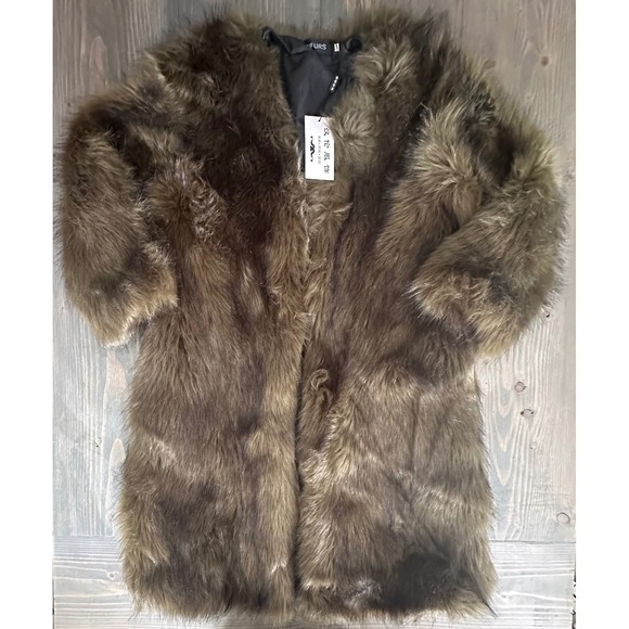 HANLUN FU SHI Brown Faux Fur Long 30" Long Coat Jacket Womens Size M - NWT - Picture 1 of 6